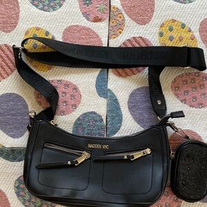 Madden NYC Black Crossbody Bag with Gold Accents